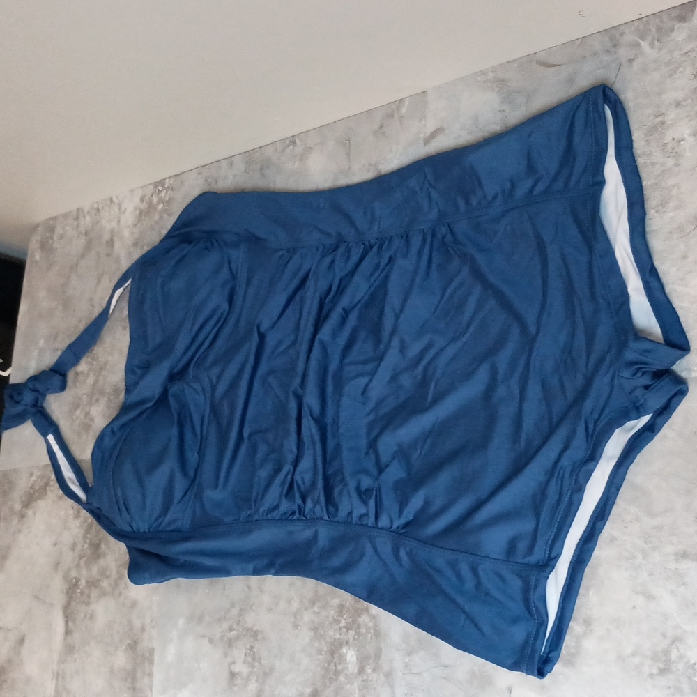 Women's One Piece XXL Tummy Control Swimsuit Boyshort Retro Bathing Suit Blue - Picture 6 of 12